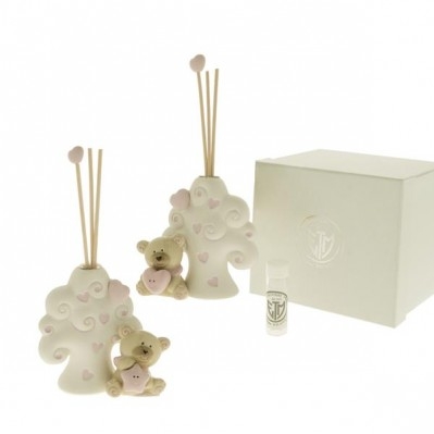 PALLINO ORSO DIFFUSORE ROSA BOMBONIERA BATTESIMO