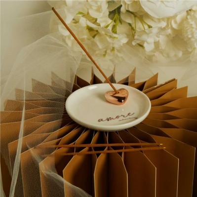 Porta Incenso Claraluna in Ceramica: Colore oro rosa amore cm. 11,2x1