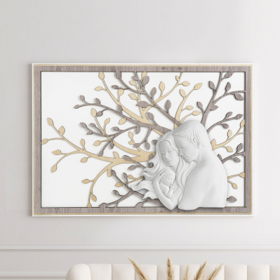 Quadro moderno piccolo in legno con la famiglia abbracciata 