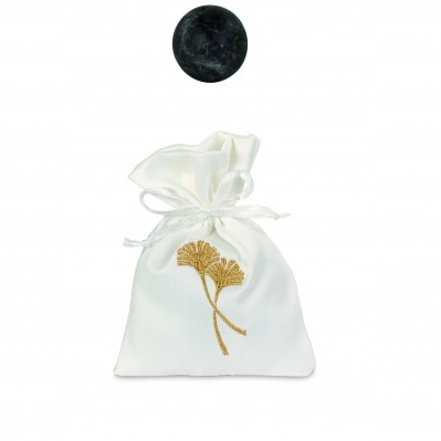 SACCOCCINO RASO BIANCO RICAMO GINGKO ORO