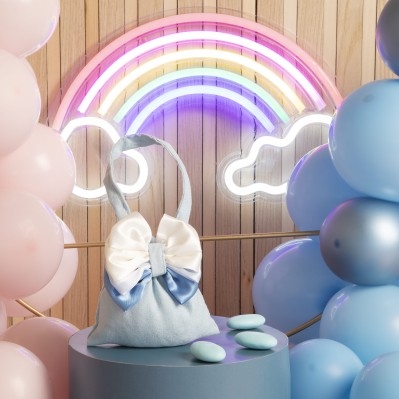 SACCHETTO CONFETTI CON FIOCCO AZZURRO