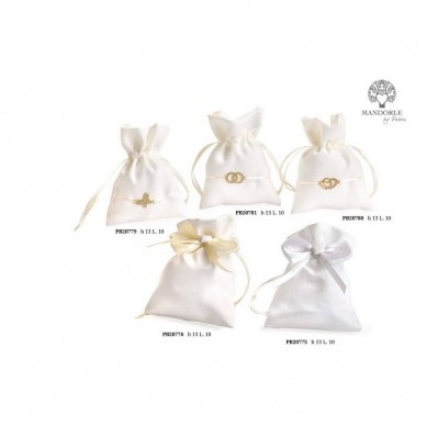 SACCHETTO X CONFETTI AVORIO FIOCCO-CUORE 13 CM. STOFFA GESSO