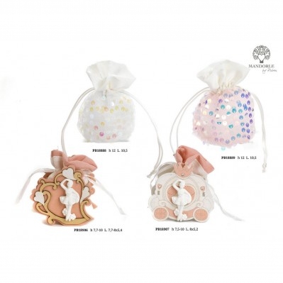 SACCHETTO X CONFETTI BIANCO STRASS 12 CM. STOFFA