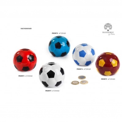 SALVADANAIO PALLONE DA CALCIO BIANCO-AZZURRO 7.3 CM. CERAMICA