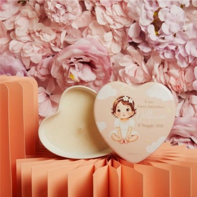 Scatola Porta Candela Cuore - Bomboniera Per Battesimo Bimba Claraluna cm. 12X12X4,5 Rosa