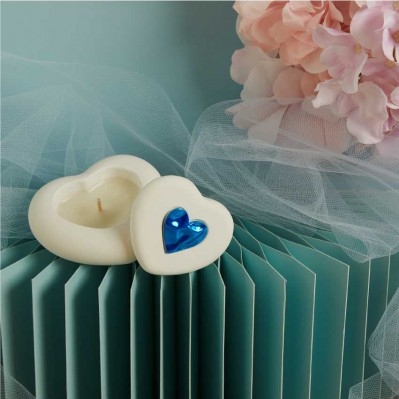 Scatola Claraluna Cuore con Candela cm.9x8,5x4 - Azzurra