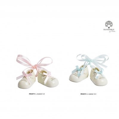 SET 2 SCARPETTE BIMBA/FIOCCO ROSA 6.4 CM. PORCELLANA
