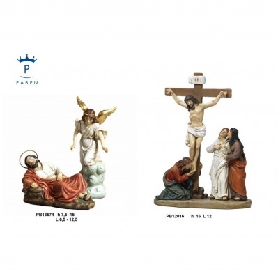 SET SAN GIUSEPPE ADDORMENTATO CON ANGELO 15 CM. RESINA