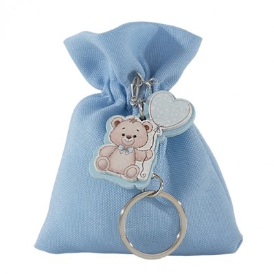 PORTACONFETTI TOYS BAG CON PORTACHIAVI ORSETTO CM.8X10 CELESTE 