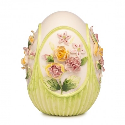 UOVO DI PASQUA IN PORCELLANA DECORO FIORI A RILIEVO