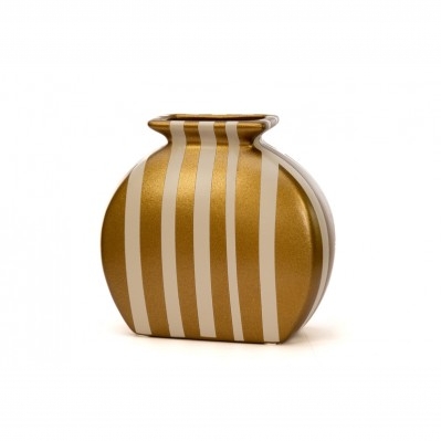 VASO AVORIO - RIGHE ORO 18X9X17
