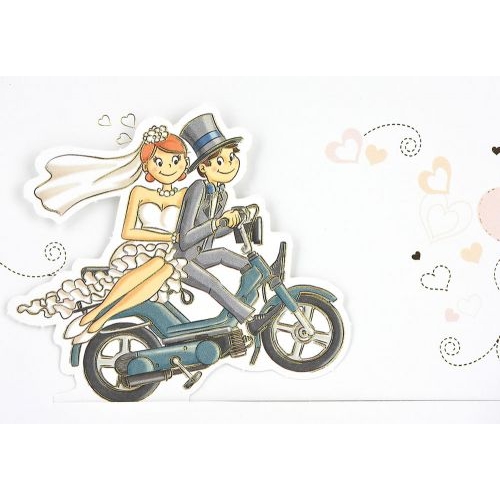 Partecipazione di matrimonio sposi in moto