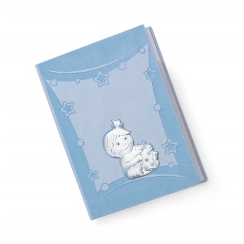 Diario neonato con bimbi con biberon in azzurro - 15x21 cm