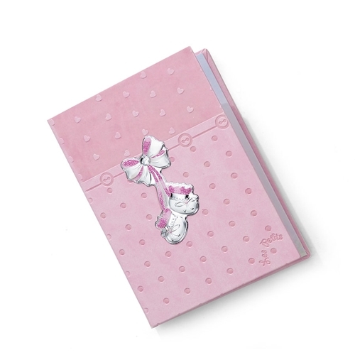 Diario neonato con fiocco e scarpine in rosa - 15x21cm
