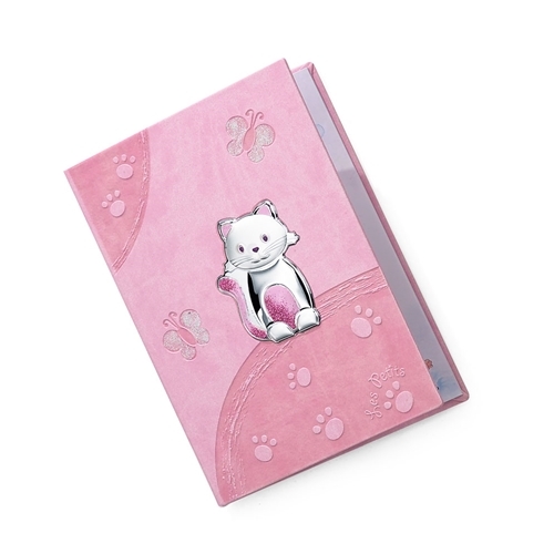 Diario neonato con gatto di peluche e farfalle in rosa - 15x21cm