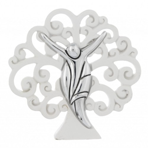 Scultura albero della vita bianco classica con cristo stilizzato
