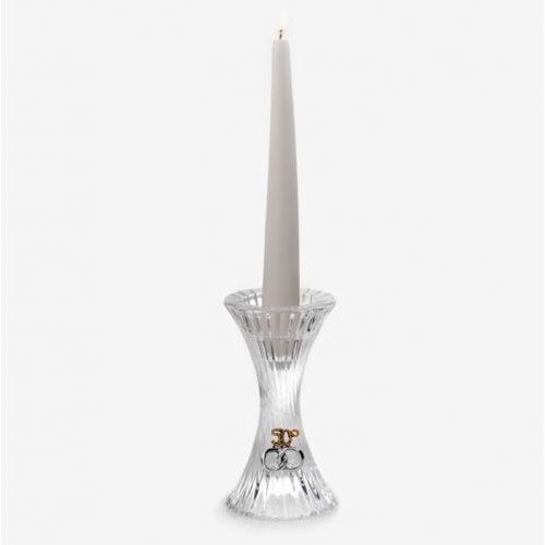 Candeliere Crystal in cristallo con fedi nozze d'oro e candela bomboniere - Memory 2016