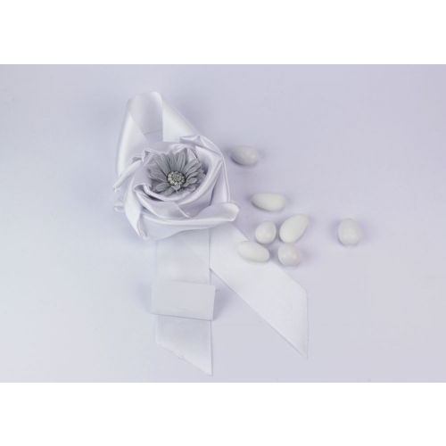 Sacchetto portaconfetti in seta fiore grigio modello coccarda Gioia