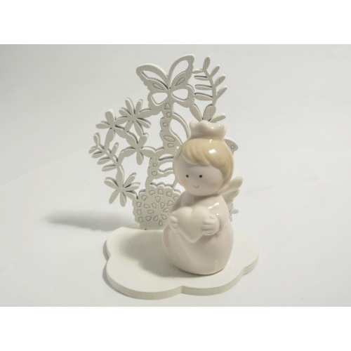 Angelo rosa in ceramica con supporto Farfalle - Collezione 2020