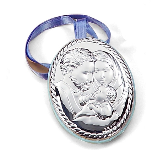 Medaglione ovale raffigurante la Sacra famiglia - cordoncino inciso - 6x9cm