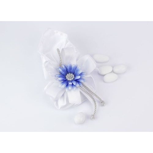 Sacchetto seta portaconfetti con fiore blu Gioia