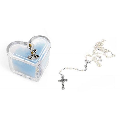 Scatolina cuore in cristallo con rosario bomboniera battesimo nascita - Memory 2016