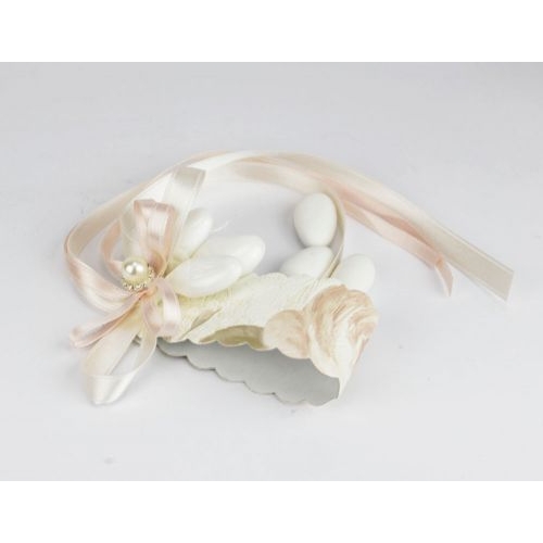 Segnaposto Porta Tovaglioli con 3 confetti decoro floreale con perle - bomboniera x matrimonio