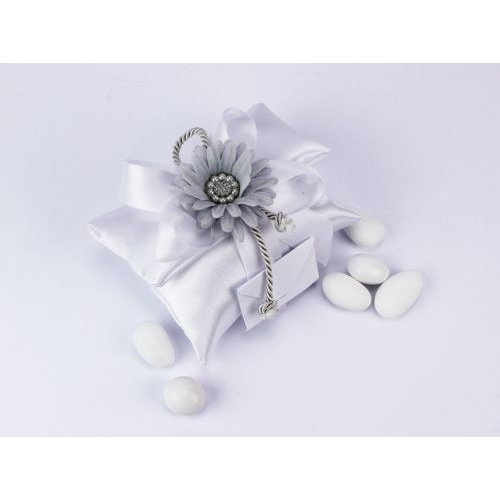 Sacchetto portaconfetti in seta fiore grigio rettangolare Gioia