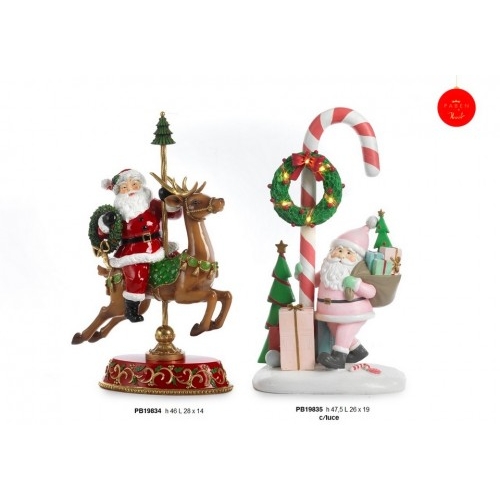 BABBO NATALE CON BASTONCINO DI ZUCCHERO 47.5 CM. RESINA LUCI