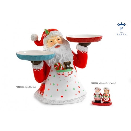 BABBO NATALE CUOCO 41.8 CM. RESINA CON PIATTI CERAMICA