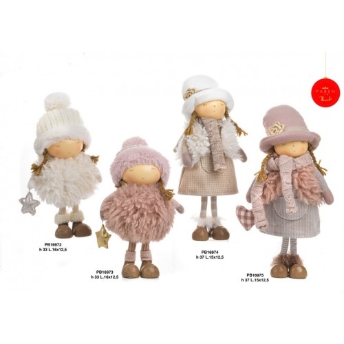 BIMBA CON CAPPELLO 37 CM. RESINA-STOFFA ROSA