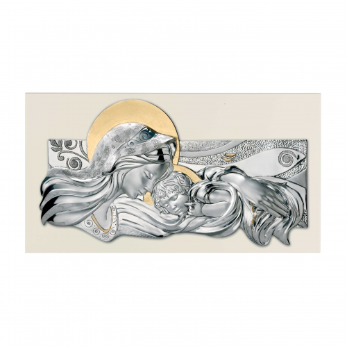 Capezzale Maternità in argento su pannello in legno colore avorio