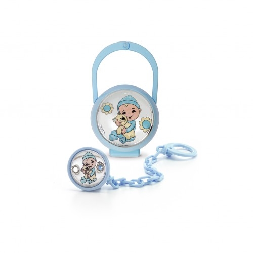 CONFEZIONE PINZA CIUCCIO BIMBO CON PELUCHE CELESTE