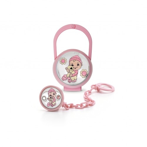 CONFEZIONE PINZA CIUCCIO BIMBO CON PELUCHE ROSA