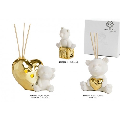 DIFFUSORE ORSETTO/CUORE ORO 8.8 CM. PORCEL. G.BOX