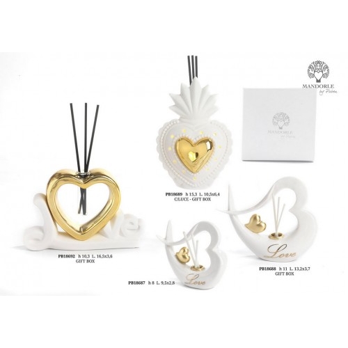 DIFFUSORE CON LED CUORE ORO 15.3 CM. PORCELLANA