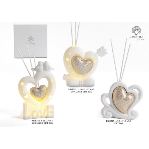 DIFFUSORE CUORE ORO METAL. 9.3 CM. PORCELLANA