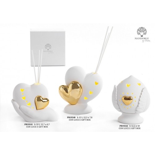 DIFFUSORE CUORI ORO 13 CM. PORCELLANA LUCE