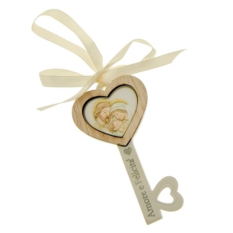 CHIAVE DELLA FELICITA' IN CERAMICA CON SACRA FAMIGLIA CM.9 