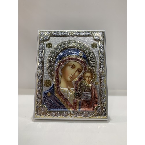 Icona madonna con bambino in argento