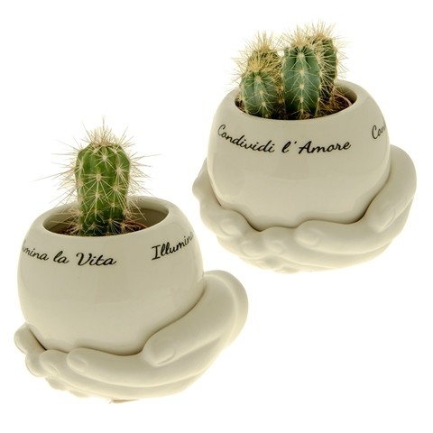BOMBONIERA MANI PORTA PIANTE CM.12 IN CERAMICA