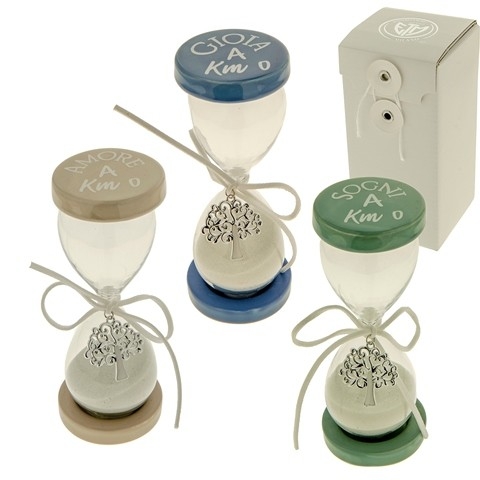 CLESSIDRA IN VETRO CON TAPPO IN CERAMICA E PAROLE SULL'AMORE 13 CM