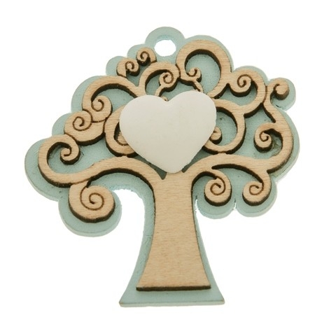 DECORAZIONE IN LEGNO CON ALBERO DELLA VITA CON CUORI 5 CM