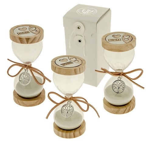 CLESSIDRA IN VETRO CON TAPPO IN LEGNO E PAROLE SULL'AMORE 11 CM
