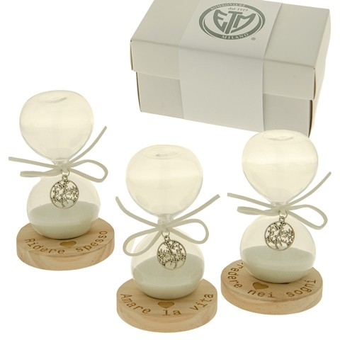 CLESSIDRA IN VETRO CON BASE IN LEGNO E FRASE AMORE 11 CM 