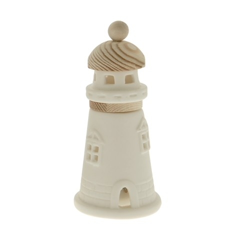 BOMBONIERA FARO LUCE LED IN CERAMICA CON INSERTI IN LEGNO CM 10