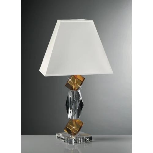 Lampada in Cristallo Ranoldi con Cubi Ambra e Paralume in Cotone Bianco
