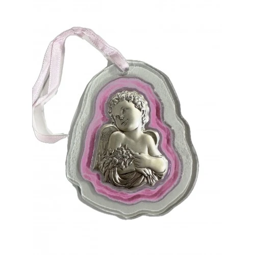 Quadretto con Angioletto cm. 9x10 rosa - Offerta Bomboniere