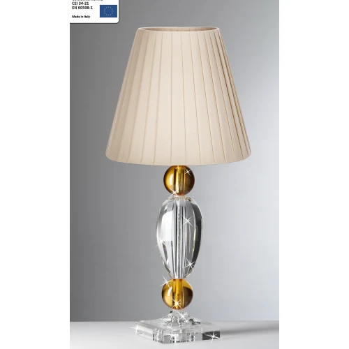 Lampada Ranoldi Classica: Cristallo Trasparente, Sfere Ambra e Paralume Avorio
