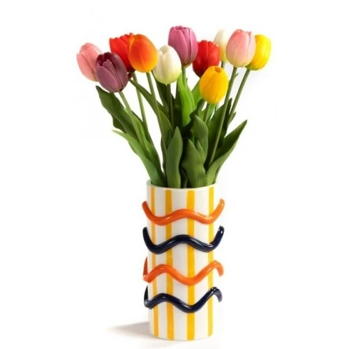 VASO CON RIGHE COLORATE IN RILIEVO 20 CM. CERAMICA